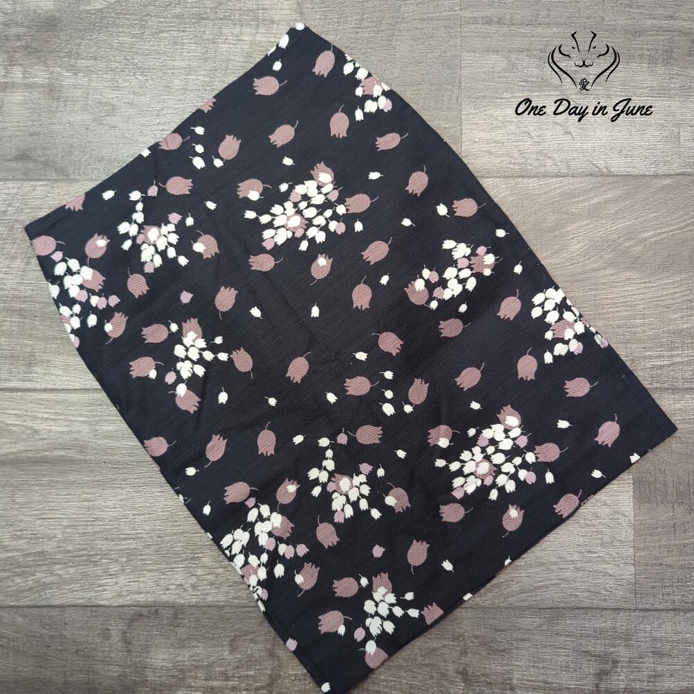 Loft Petite Floral Pencil Skirt Black Pink White Size 0P
